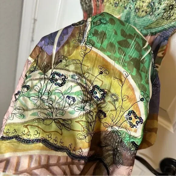 Y2K Lapis Multicolor Floral Burnout Embroidered Strapless Maxi Dress Bohemian - Picture 5 of 8